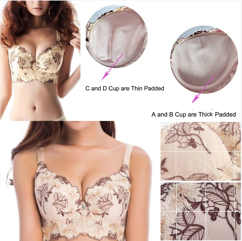 Ropa interior de lujo acolchada gruesa Añadir 2 tazas sujetador para mujer bordado sujetadores push up Foto 3 de 4