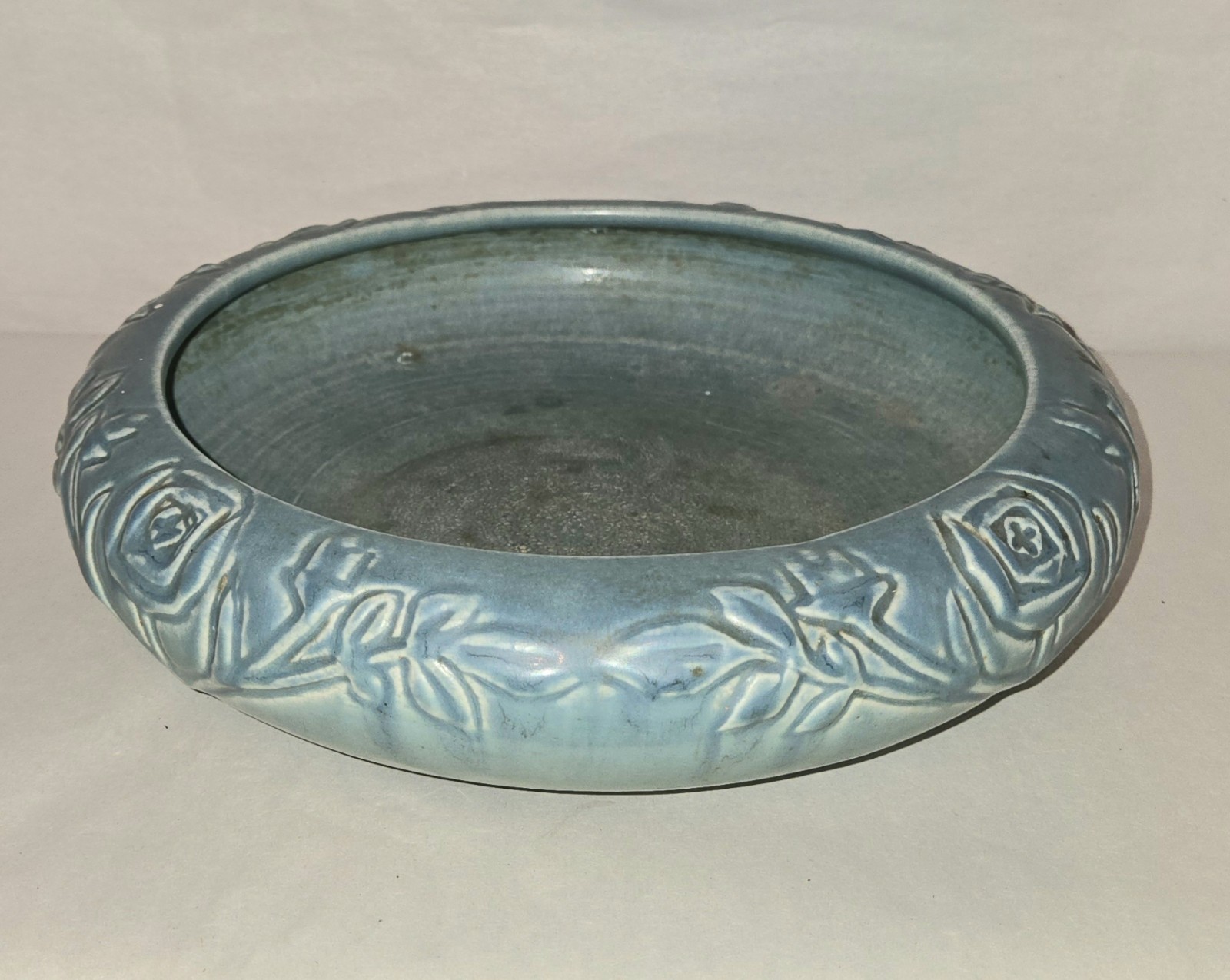 Rookwood Pottery Console Footed Bulb Bowl Jade Green 1921 #2171 Roses Flower EUC