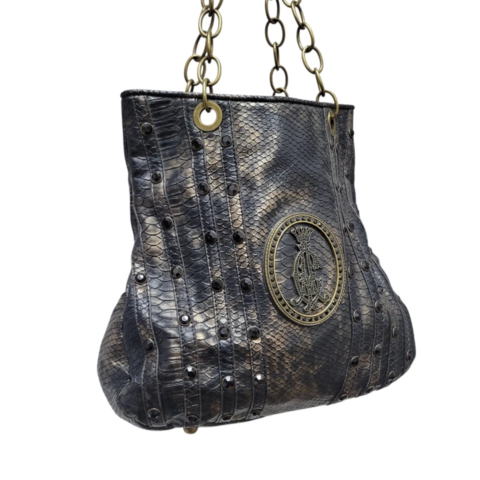 Bolso de hombro Christian Audigier para mujer con doble correa grande con logotipo tachuelas Foto 3 de 4