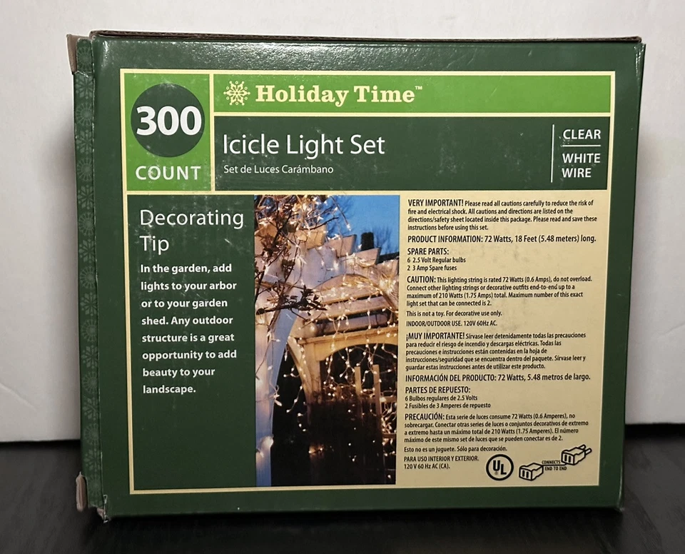 Holiday Time 300 Count CLEAR Icicle Lights WHITE WIRE Christmas Indoor Outdoor - Image 2 of 3