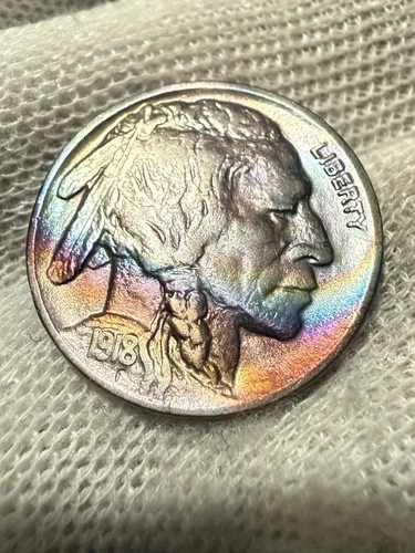 1918-D Buffalo Nickel ~ AU + Condition ~ Free COMBINED SHIPPING! Toned
