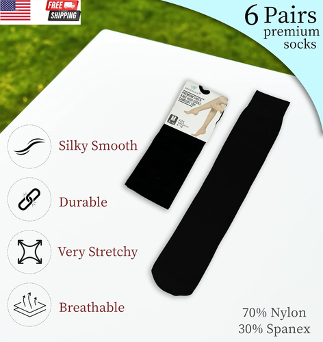 Sheer Knee High Socks | 6 Pairs | 20D Premium Silky Soft with Control Top Reinfo - Picture 2 of 6