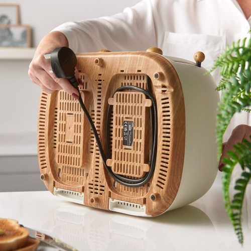 4 Slice Toaster Home Kitchen Wide Slot Bread Toasters Scandi Style Cream & Wood - Picture 7 of 8