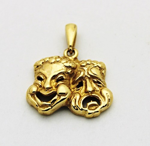 14k Yellow Gold Comedy and Tragedy Masks Pendant