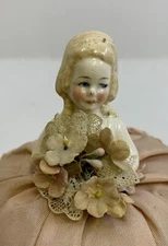 Little Girl Antique Half Doll Porcelain China Germany 1 Arm Away On Pincushion