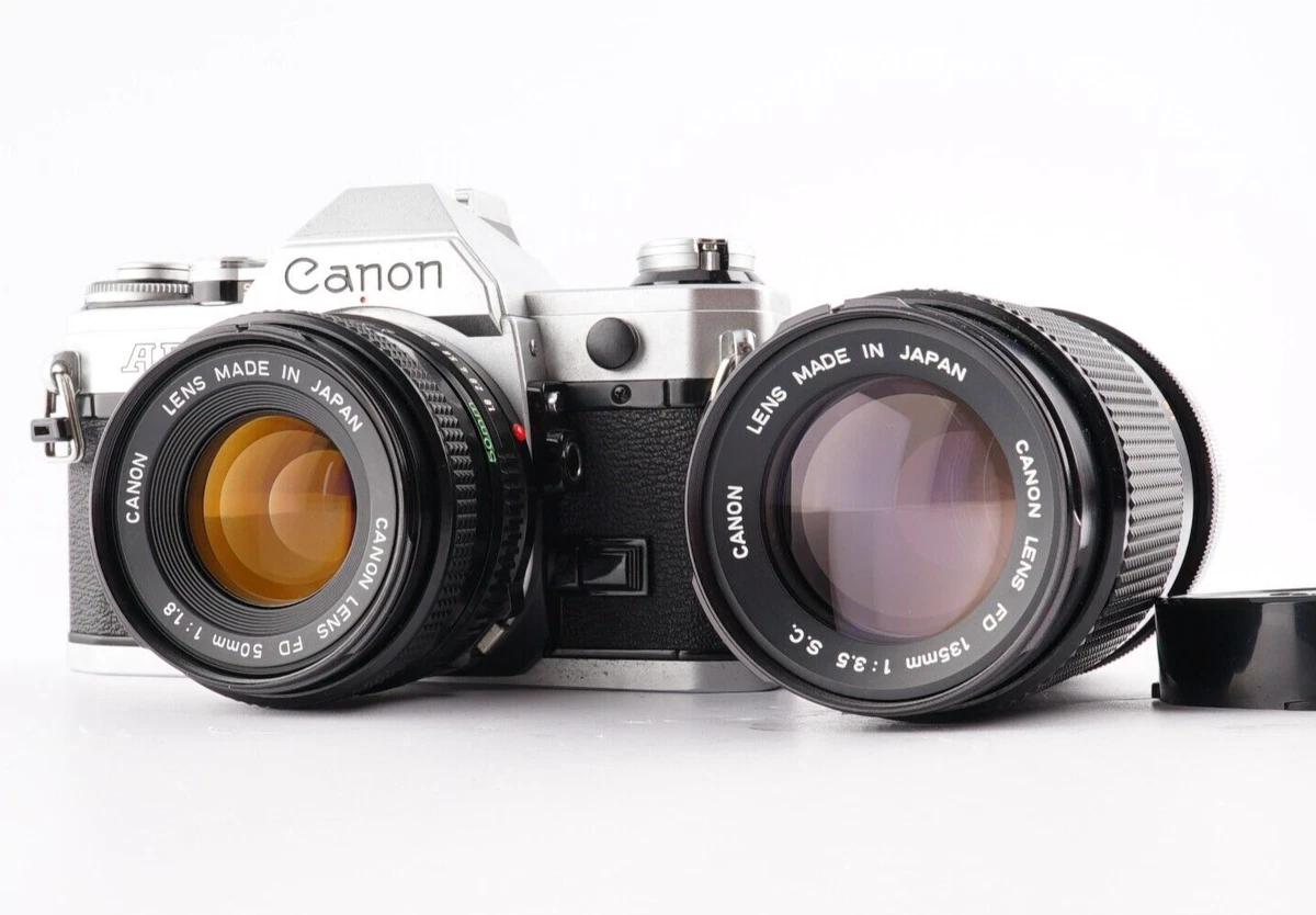 Canon AE-1 SLR w/ FD 50mm f/1.8 135mm f/3.5 S.C Film Camera Lens Kit From JAPAN