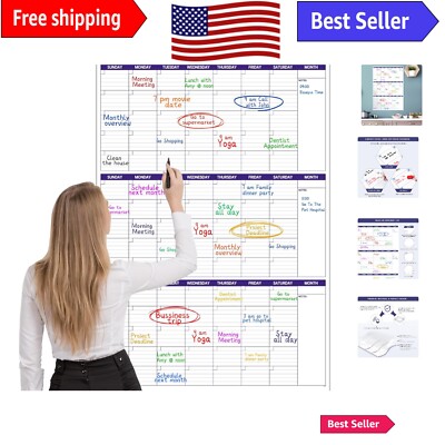 Purple 3-Month Large Wall Calendar with Markers and Stickers - Whiteboard Org...