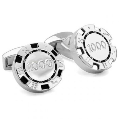 Tateossian L128113 Rhodium-Plated Silver Rotating Poker Chip Cufflinks