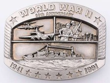 World War II 50th Anniversary Vintage Belt Buckle