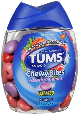 Tums Chewy Bites Extra Strength 750 Antacid Chewable Tablets Assorted Berries 60