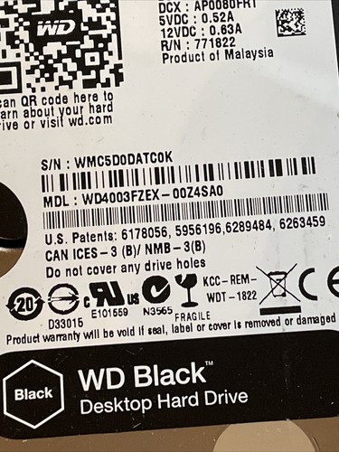 Western Digital WD4003FZEX-00Z4SA0 4TB DCM: HANNNVJMA - 第 3/8 張圖片