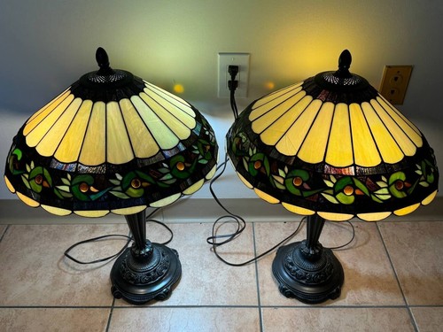 Vintage Tiffany Style Lamps Stained Glass Handcrafted 27" - Picture 2 of 13