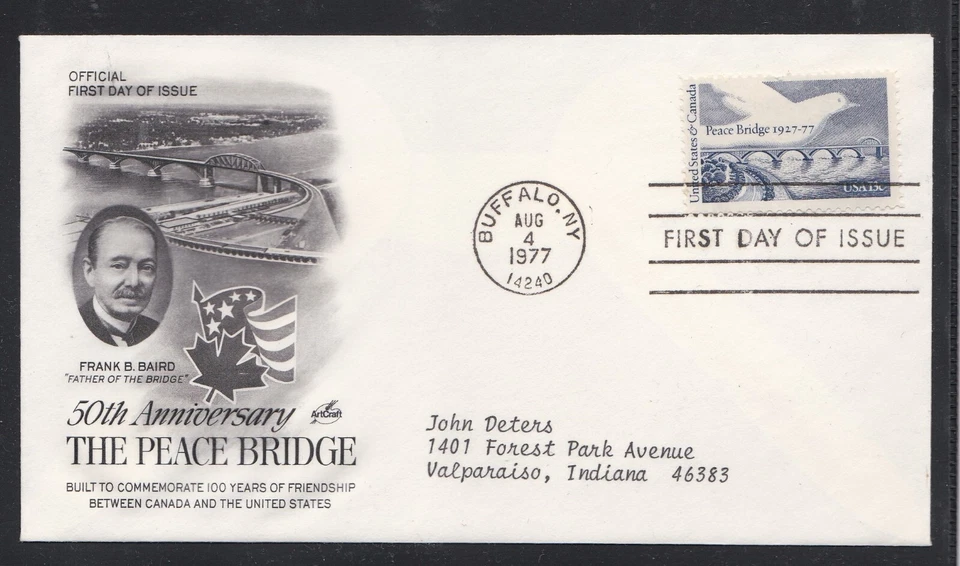 USA 1977 3 FDCs 50th ANNIV OF PEACE BRIDGE BETWEEN USA & CANADA + CAHCETS - Image 2 of 2