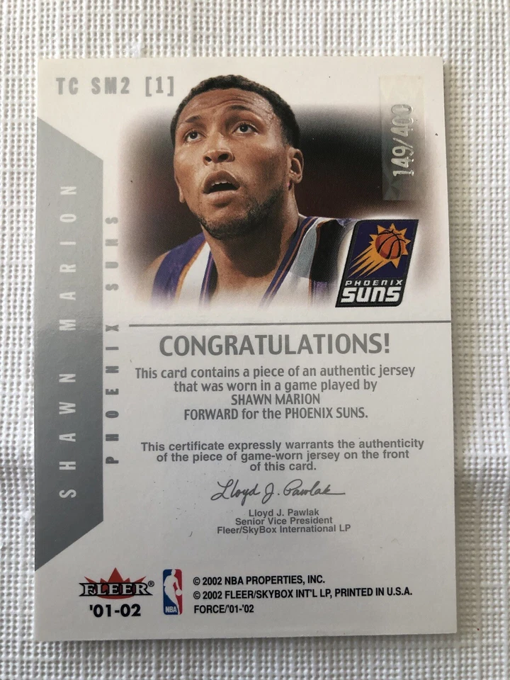 2001-02 Fleer Force - True Colors Jerseys 1st Color #TC Shawn Marion /400 (MEM) - Image 2 of 2