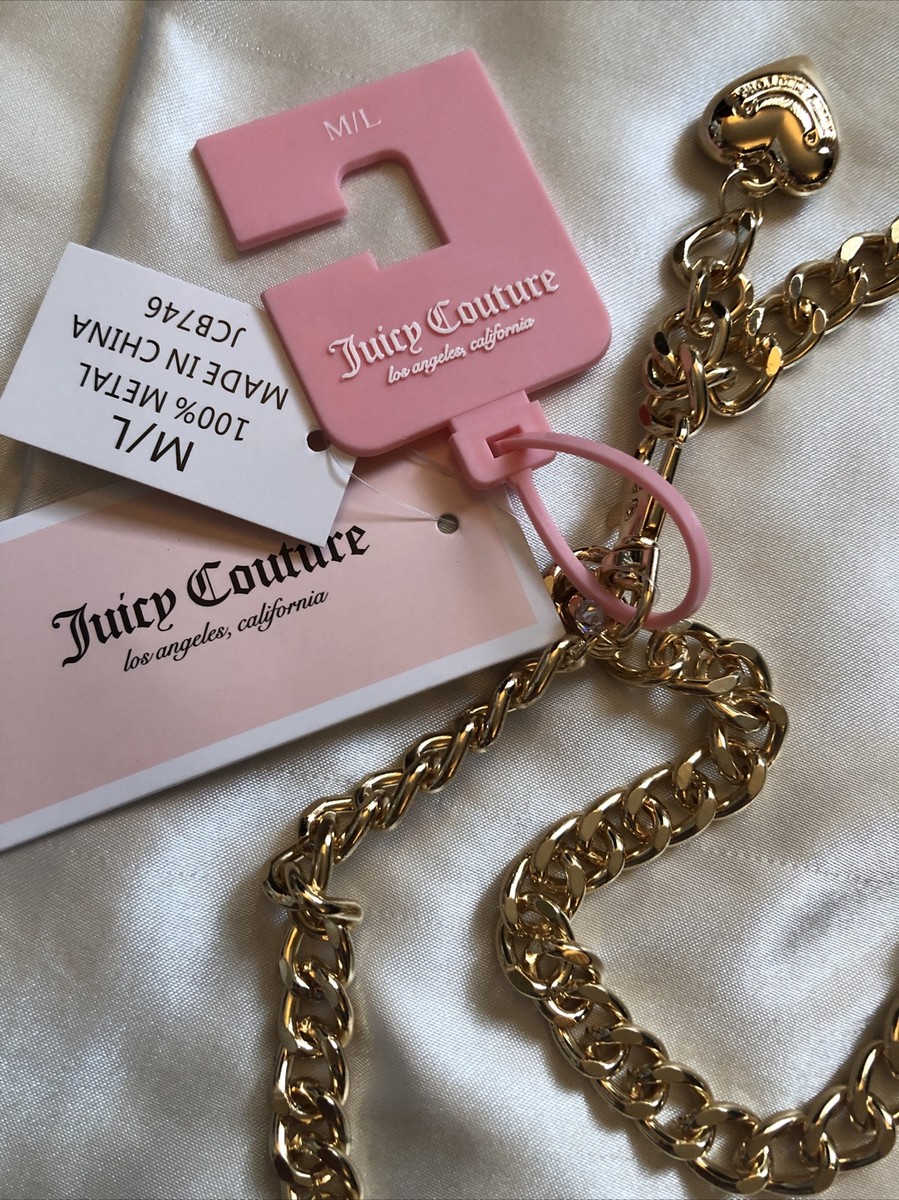Juicy Couture Los Angeles NWT Statement Chunky Gold Tone Charmed Bling Belt Juicy Couture Gold Metal Chain Belt With Rhinestone Heart  main image 4