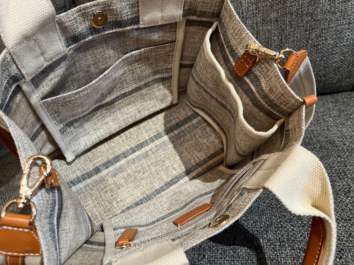 ★JOY GRYSON★ Caribbean Tote Bag LW0SE8130_0A JOY GRYSON Carib Tote Bag w/ Strap - Green Gray Linen Blend