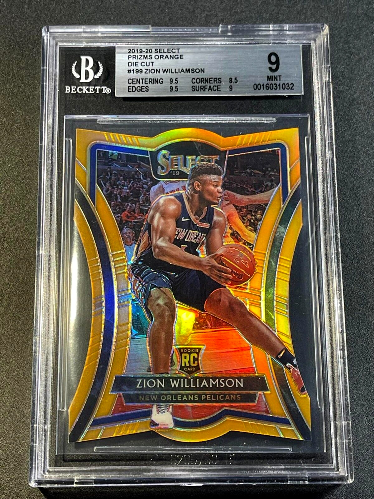 ZION WILLIAMSON 2019 PANINI SELECT #199 PREMIER LEVEL ORANGE PRIZM RC /65 BGS 9