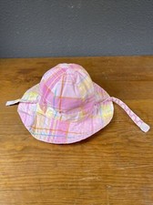 Pottery Barn Kids Sun Hat Beachwear Pool Wear Size 0-12 Months Bucket Pink Plaid