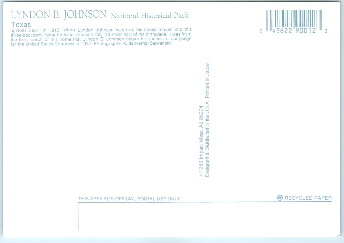 Postcard Lyndon B. Johnson National Historical Park, Texas, USA eBay