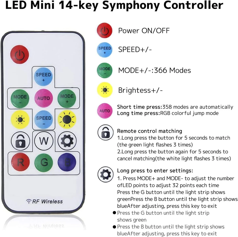 14Keys RGB controller RF 3pin for 5050 RGBW WS2812B LED Strip Lights DC5V-24V - Image 3 of 4