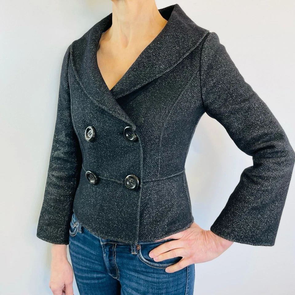 Chaqueta ajustada Egoist Glam talla S 8 negra y metálica de doble botonadura de diseñador Foto 4 de 4