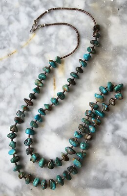 Vintage Native American Turquoise Bead Silver Necklace