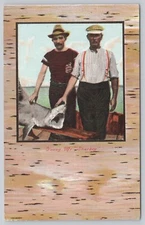 Young Mr. Sharkey, Fishermen Holding Baby Shark Catch DB Postcard 1910s
