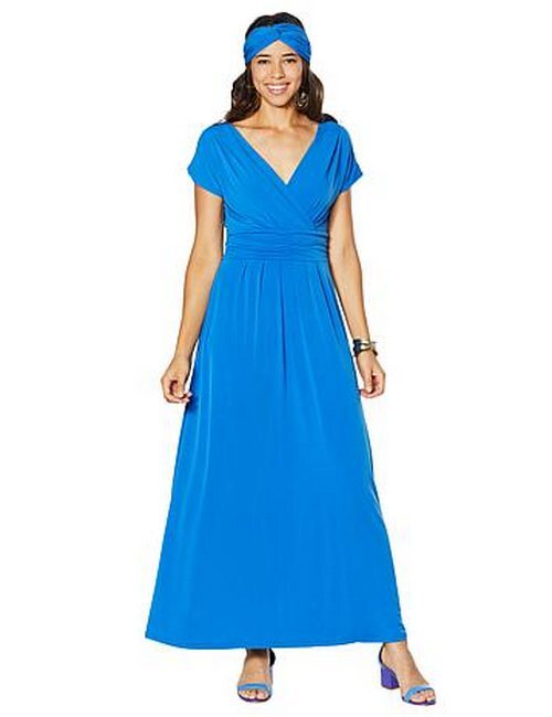Iman Boho Chic Blue Petite Maxi Dress & Head Wrap New | eBay