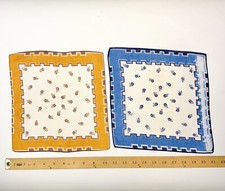 Vintage 1950s Novelty Floral Print Yellow And Blue Hankie Set Of 2 As Is