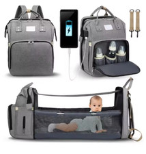 Foldable bed diaper bag with changing station insulated pocket and large capacit