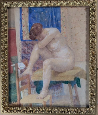 Camillo Brockelmann, Sitzender weiblicher Akt, Aquarell, um 1910, gerahmt - Bild 1 von 4