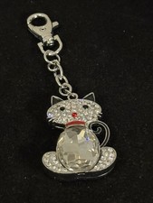 Cat Keychain With Large Rhinestone Adorned By Smaller Ones 2  Cat 3  Chain E10