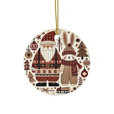 Nordic Folk Christmas Ornament   Santa and Bunny in Scandinavian Style