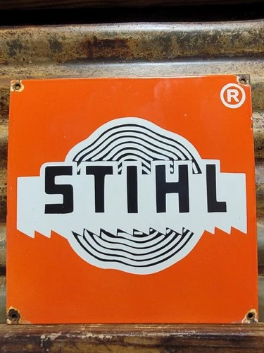 VINTAGE STIHL PORCELAIN SIGN OLD CHAIN SAW POWER TOOL LUMBER JACK TREE CUTTER