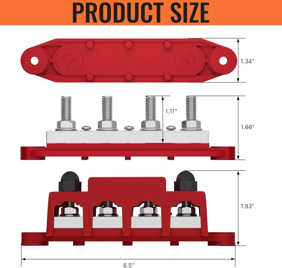 Premium 48V DC Battery Bus Bar - 4 Studs with Cover for Secure Wiring Solutions - Image 4 of 4