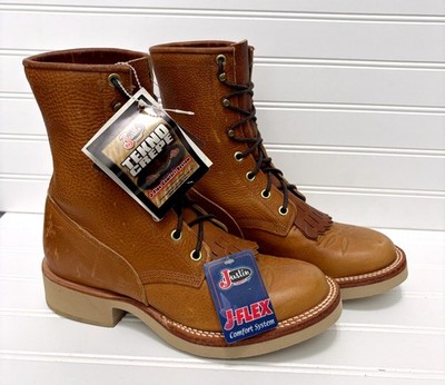 JUSTIN Vintage Tekno Crepe Lace Up Roper Cowboy Boots Womens Size 6.5 NEW