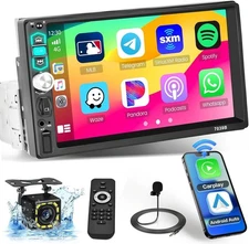 Hikity 7 Inch Single Din Stereo with Wireless Carplay Android Auto, 1 Din Tou...