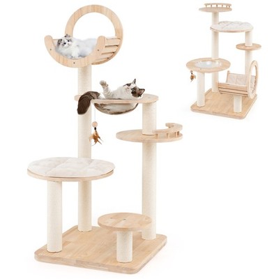 4-in-1 Building Block Cat Tree w/ Space Capsule Nest Padded Platform Hanging Toy