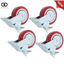 4Pcs Heavy Duty Casters Red 6" With Brakes 360° steering Capacity to 3600 lbs
