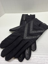 Vintage Isotoner Aris Driving Gloves Nylon Leather Trim Black One Size 913