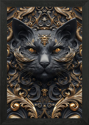 Goldene Katze Art Deco gerahmtes Wandbild Poster Leinwanddruck Bild