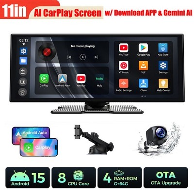 LAMTTO 11'' CarPlay Screen w/ Download APP&Gemini AI,Wireless Carplay AndroidAuto