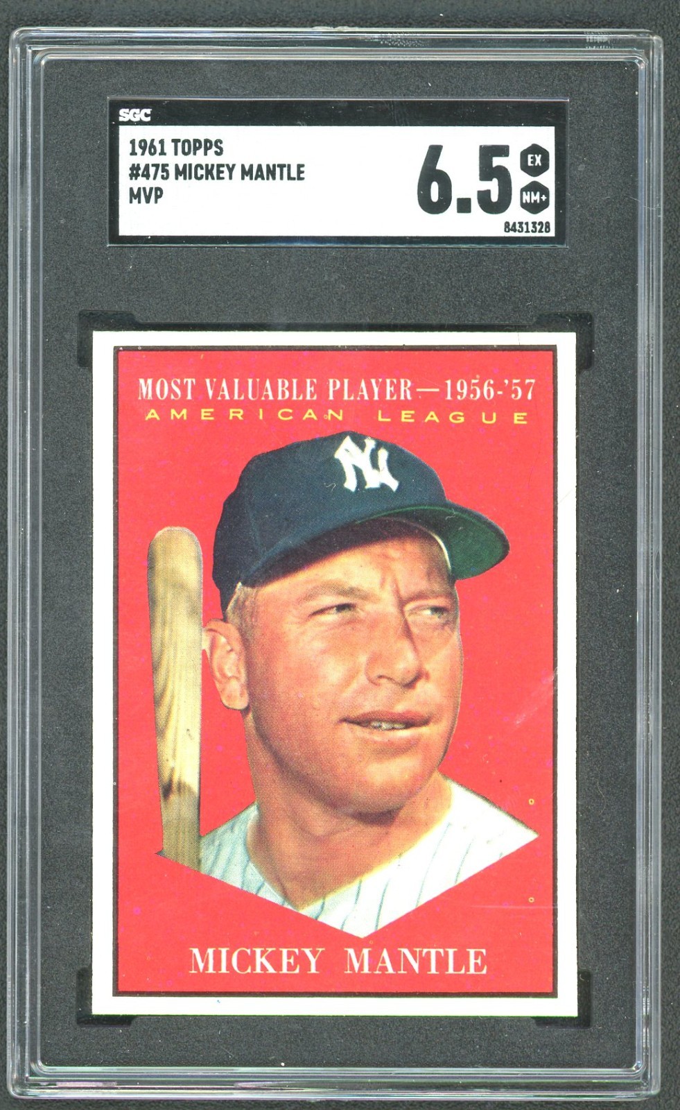 1961 Topps Baseball Mickey Mantle A.L. MVP '56-'57 SGC 6.5