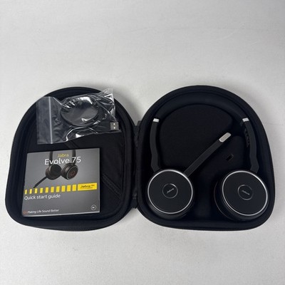 Jabra Evolve 75 Wireless Bluetooth ANC Stereo Headset Case No Dongle Tested READ