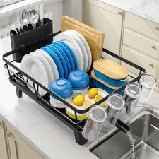Dish Drainers for Kitchen Counter - Large Capacity Drying Rack with Drainboard