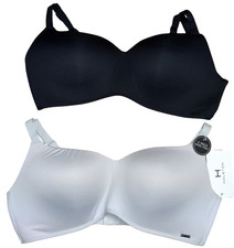 Halston Women’s 38C Modern Micro Wirefree Balconette Bra Black Gray 2-Pack New