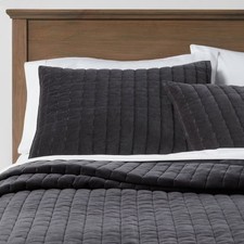 Full/Queen Channel Stitch Velvet Quilt Dark Gray - Threshold