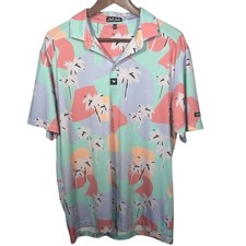 BAD BIRDIE Mens Golf Polo Performance Palm Tree Vacation Travel Sz L