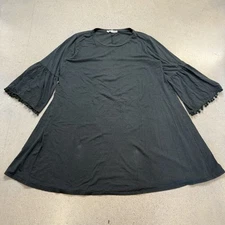 Johnny Was Calme Flute Sleeve with Pom Pom Trim Swing Dress Green Black Size L