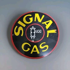 1950'S VINTAGE SIGNAL GAS STATION PORCELAIN SIGN 6" IN DIAMETER 